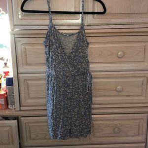 Blue floral wrap romper